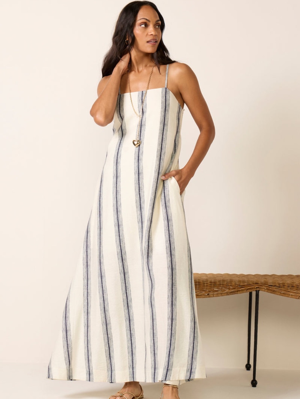 Evereve Andi Maxi Dress with Spaghetti Straps, size XS NWT